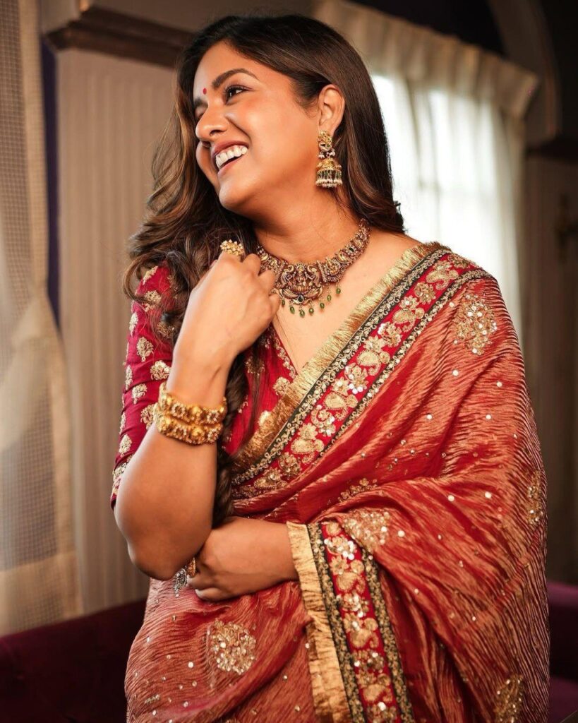 elegant maroon soft crush designer saree with embroidered blouse