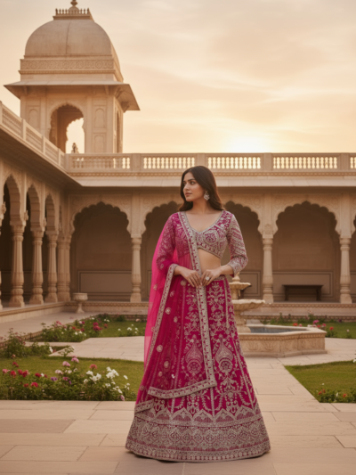 butterfly net embroidered lehenga choli with sequins work