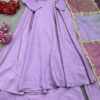 purple roman silk gown set with embroidered organza dupatta
