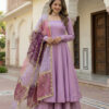 purple roman silk gown set with embroidered organza dupatta