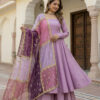 purple roman silk gown set with embroidered organza dupatta