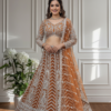 rust orange butterfly net lehenga choli with white embroidery