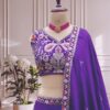 deep purple chinon silk lehenga choli with thread embroidery