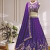 deep purple chinon silk lehenga choli with thread embroidery