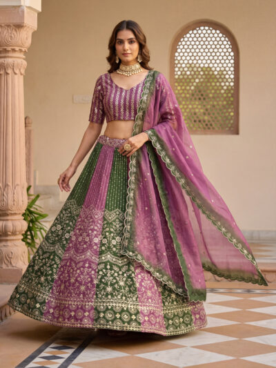 purple chinon silk lehenga choli with sequins embroidery