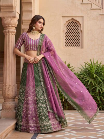 purple chinon silk lehenga choli with sequins embroidery