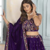 deep purple chinon silk lehenga choli with thread embroidery