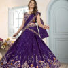 deep purple chinon silk lehenga choli with thread embroidery