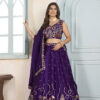 deep purple chinon silk lehenga choli with thread embroidery