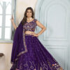 deep purple chinon silk lehenga choli with thread embroidery