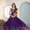 deep purple chinon silk lehenga choli with thread embroidery