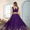 deep purple chinon silk lehenga choli with thread embroidery