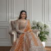 rust orange butterfly net lehenga choli with white embroidery