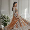 rust orange butterfly net lehenga choli with white embroidery