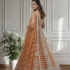 rust orange butterfly net lehenga choli with white embroidery