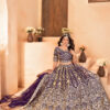 wine net lehenga choli with golden zari embroidery