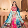 multicolor chinon lehenga choli with silver zari embroidery