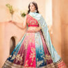 multicolor chinon lehenga choli with silver zari embroidery