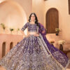 wine net lehenga choli with golden zari embroidery
