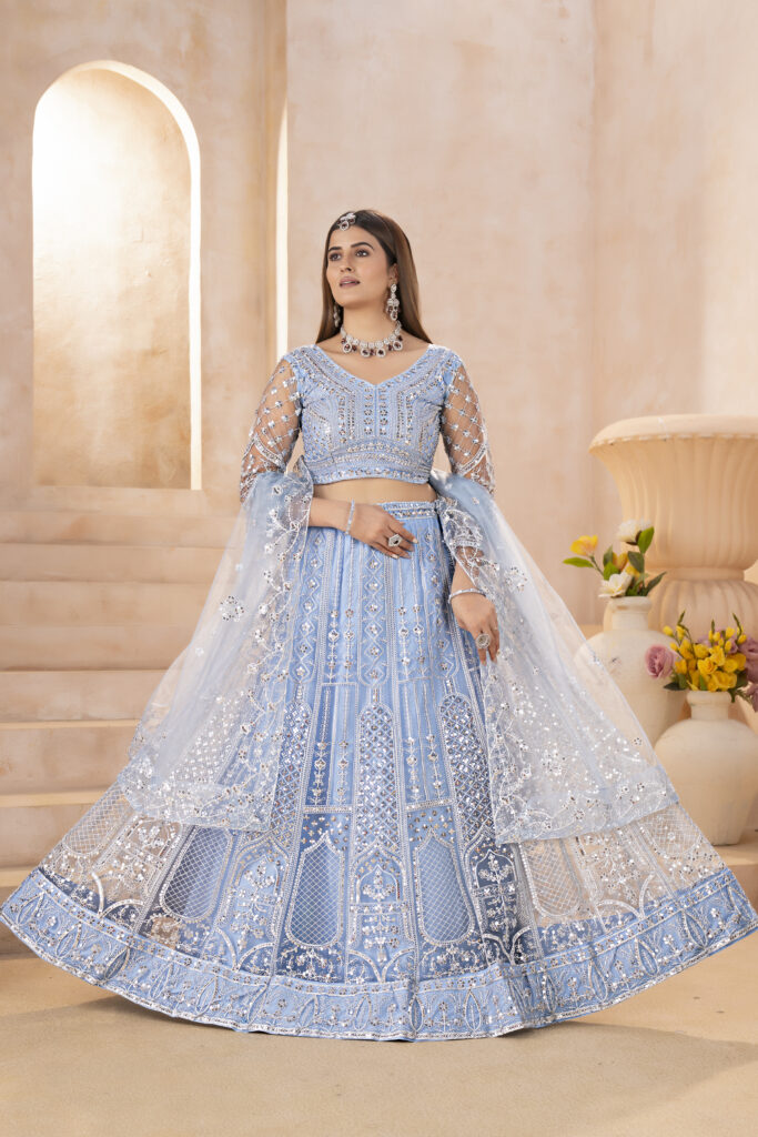 designer butterfly net lehenga choli with embroidery