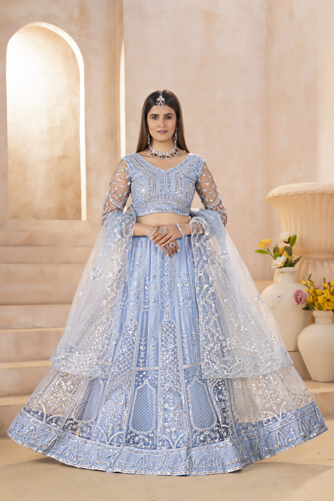 designer butterfly net lehenga choli with embroidery