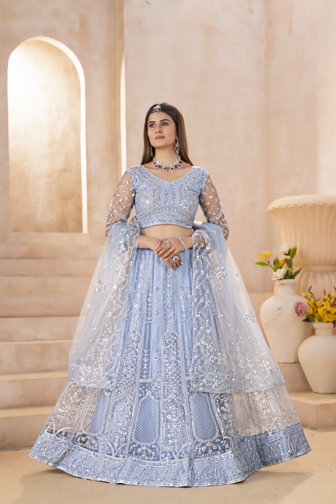 designer butterfly net lehenga choli with embroidery