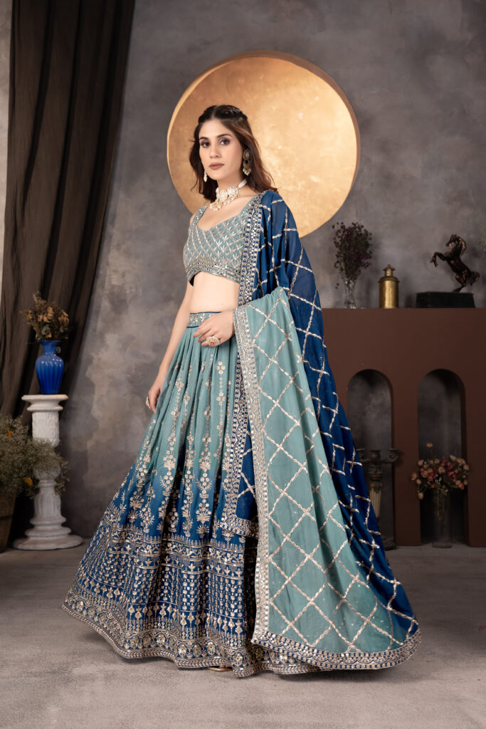 royal blue faux georgette digital print lehenga choli