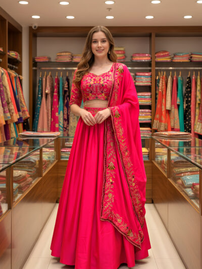 gold embroidered malai satin lehenga choli for weddings