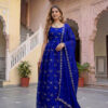 gold embroidered fandy silk anarkali gown with dupatta & bottom | festive wear gown