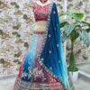 multicolor chinon lehenga choli with silver zari embroidery