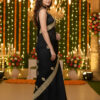 black party wear sanna silk saree with golden embroidery