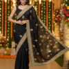 black party wear sanna silk saree with golden embroidery