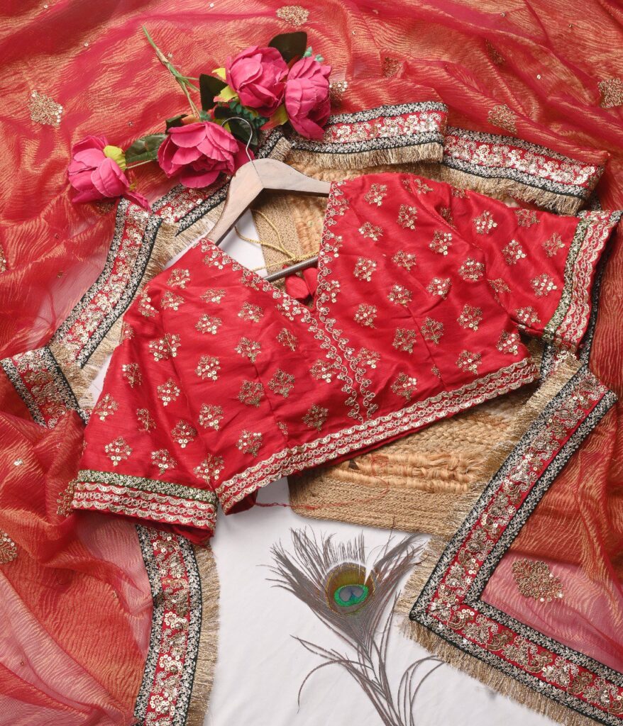 elegant maroon soft crush designer saree with embroidered blouse