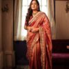 elegant maroon soft crush designer saree with embroidered blouse