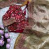 maroon jimichu designer saree with multi colour embroidered stitched blouse