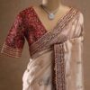 maroon jimichu designer saree with multi colour embroidered stitched blouse