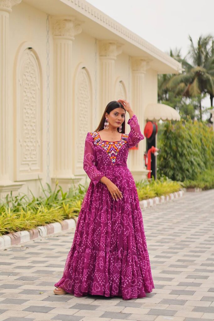 navratri special gamathi work gown with 9 meter flair
