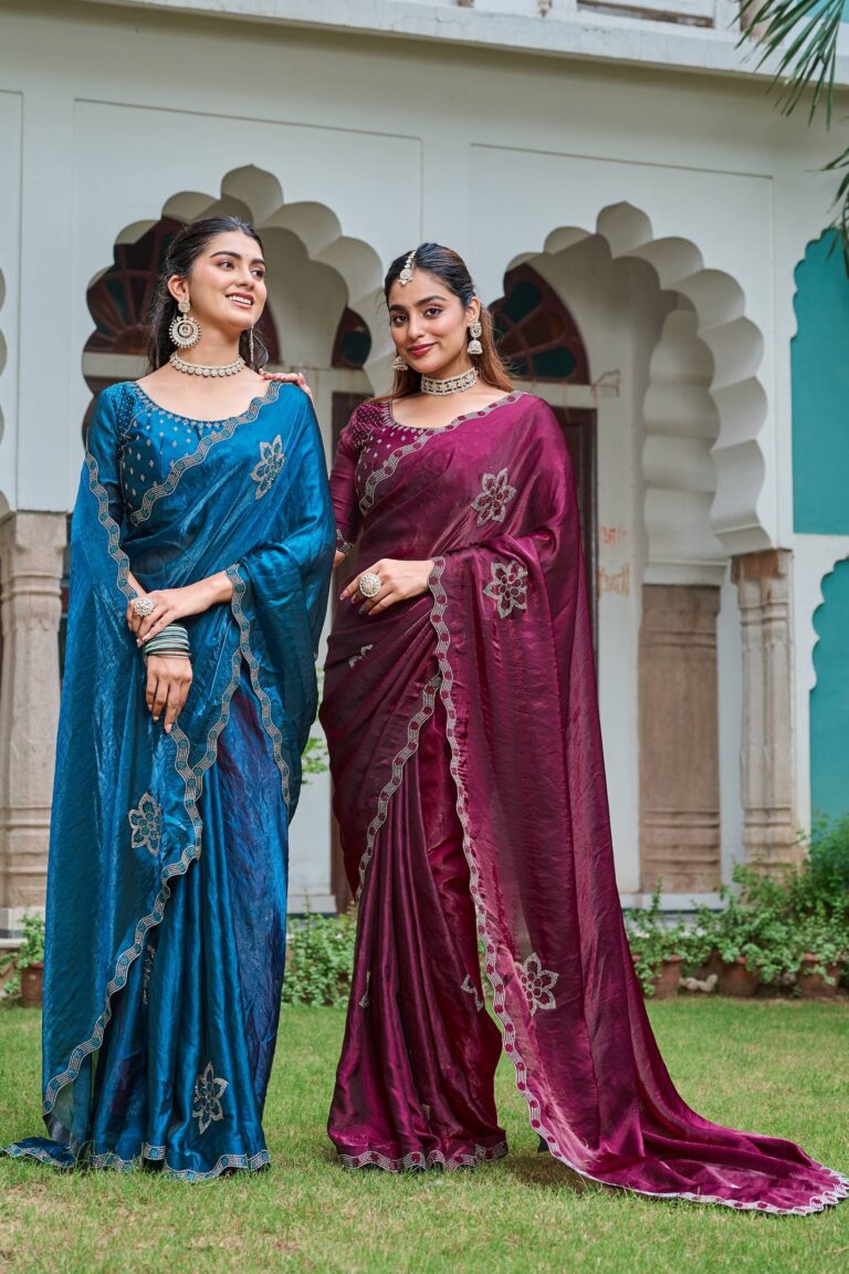 pure fendy silk fancy saree with heavy diamond work & unstitched blouse