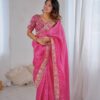 premium gold crush embroidered saree with sequins & coding work