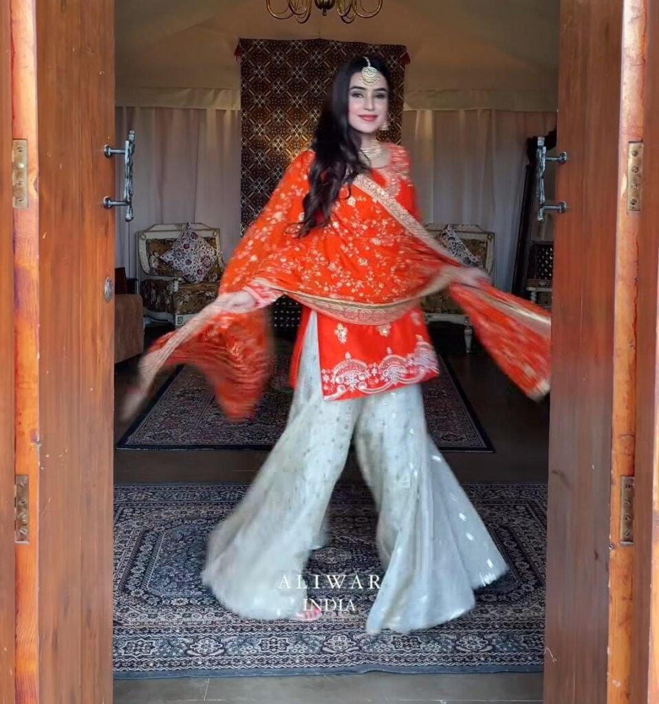 Outlet orange embroidered suit with garara & dupatta