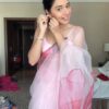 pink organza ready to wear saree with printed design