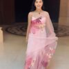 pink organza ready to wear saree with printed design