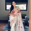 white organza ready to wear saree with printed design
