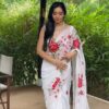 white organza ready to wear saree with printed design