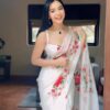 white organza ready to wear saree with printed design