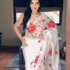 white organza ready to wear saree with printed design