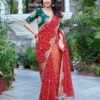 pure bandhej saree with heavy pitha & gota patti work and mono silk blouse