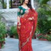 pure bandhej saree with heavy pitha & gota patti work and mono silk blouse