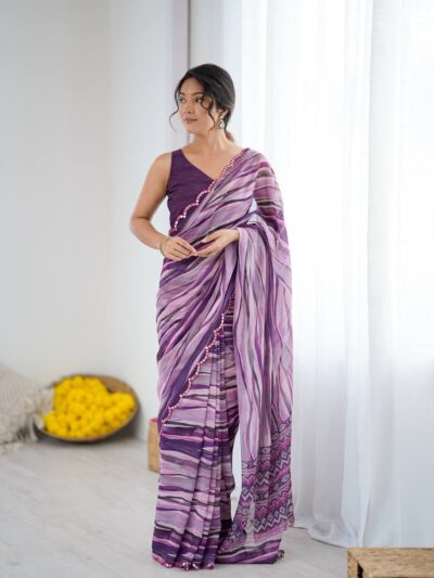printed heavy georgette silk saree with mirror work border | netra fashion