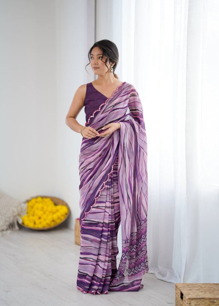 printed heavy georgette silk saree with mirror work border | netra fashion